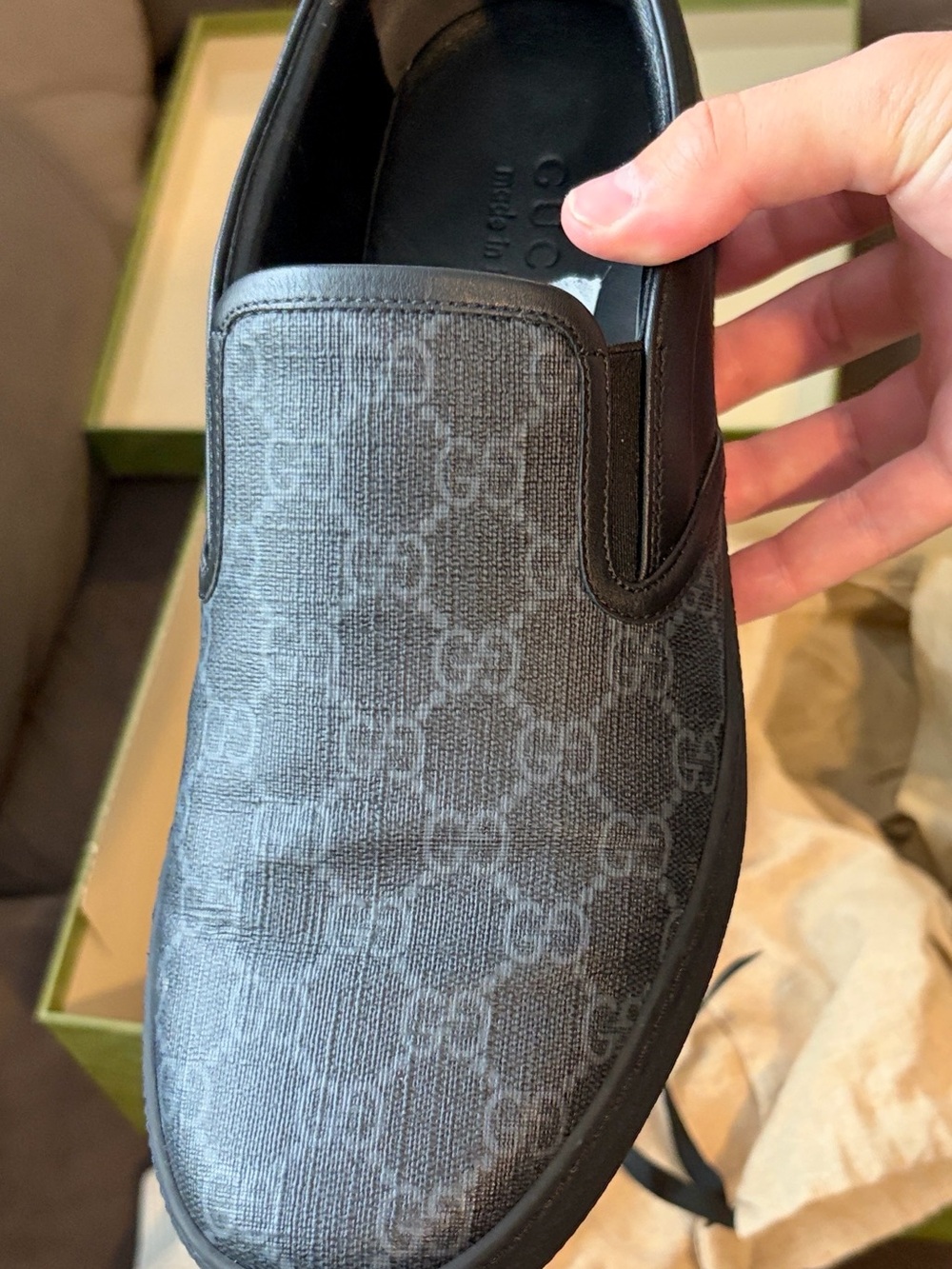 Gucci Gray Monogram Slip-On Loafer